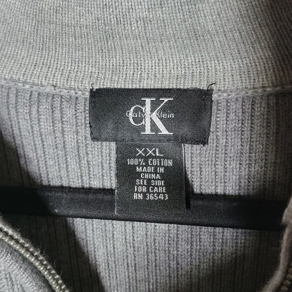 Calvin Klein Mens Gray Ribbed 1/4 Zip Sweater Size XXL Neutral Winter Preppy - Picture 5 of 10